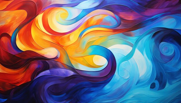 Pintura abstrata de redemoinhos vibrantes de cores fluxo de energia dinâmica colorida ia geradora