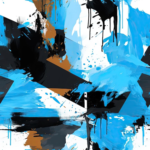 Pintura abstrata de tinta azul e preta em azulejos brancos