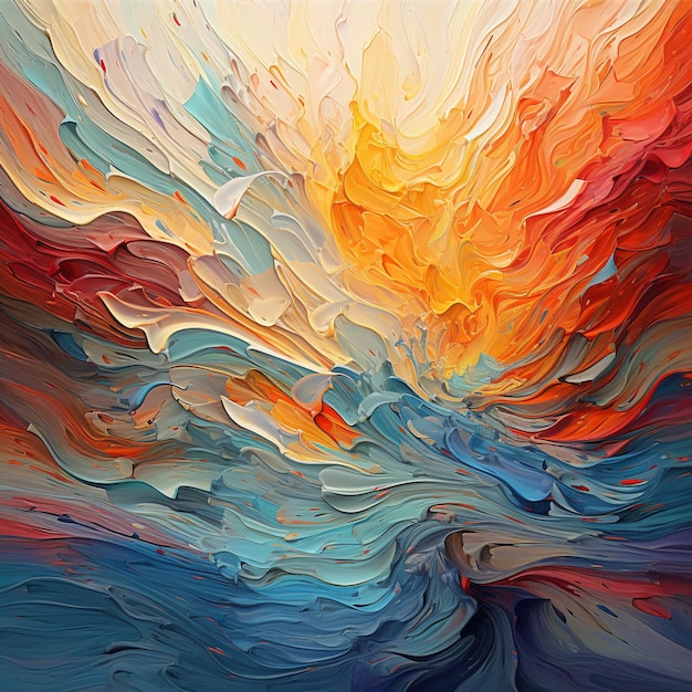 Pintura abstrata de um pôr-do-sol sobre um corpo de água