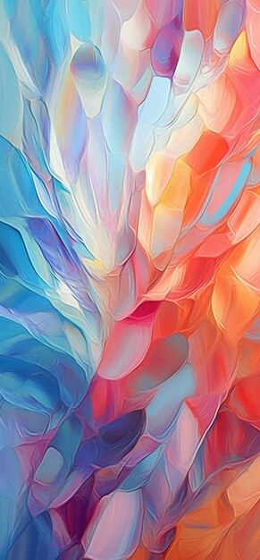 Pintura abstrata de uma flor colorida com um fundo azul