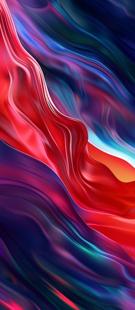 pintura abstrata de uma onda vermelha e azul com um fundo vermelho