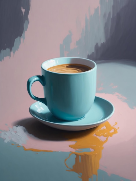 Pintura abstrata de xícara de café a óleo pastel