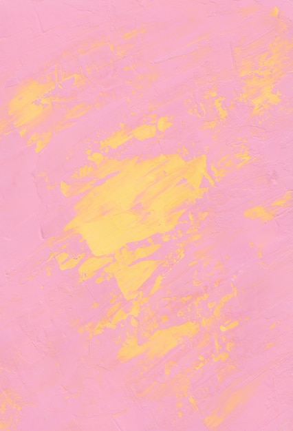 Pintura abstrata do fundo do rosa pastel e do amarelo. Traçados de pincel na pintura de papel.