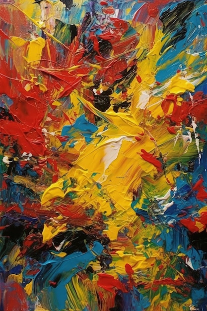 Pintura abstrata expressionista vibrante com tons de cores fortes