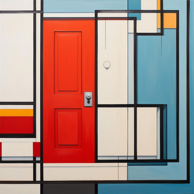 Foto pintura abstrata moderna de porta vermelha em estilo de geometria primitiva