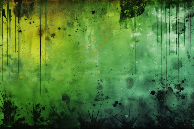 Pintura abstrata vibrante com tons de verde e amarelo Generative AI