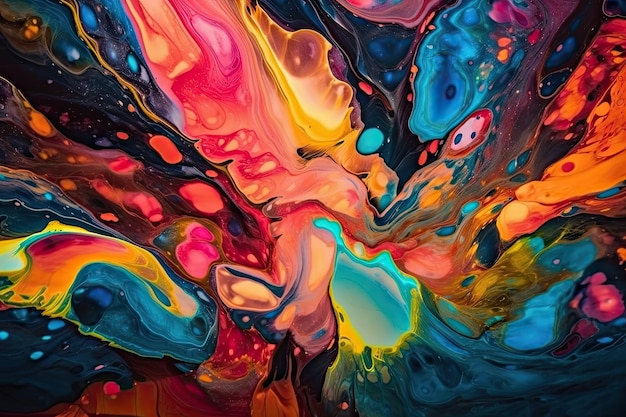 Pintura abstrata vibrante e viva, repleta de uma infinidade de cores