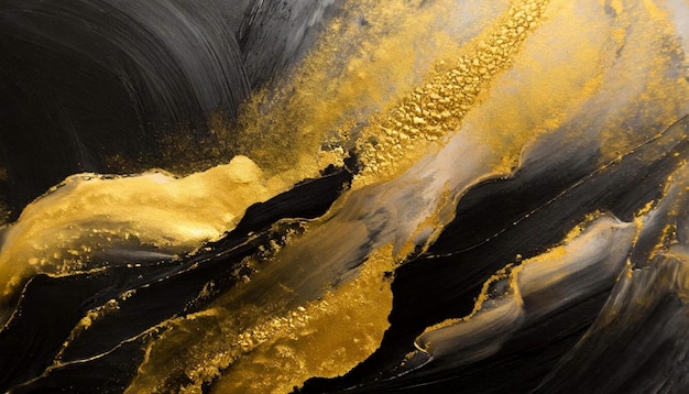 Pintura acrílica abstracta Cerca de fondo negro y dorado Textura de pintura al óleo con pinceladas