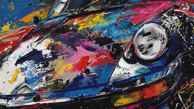 Foto pintura acrílica abstracta moderna de un porsche 911 turbo s