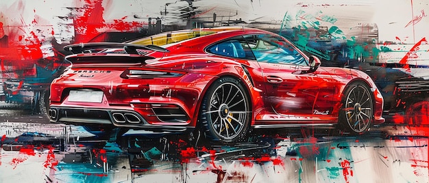 Foto pintura acrílica abstracta moderna de un porsche 911 turbo s