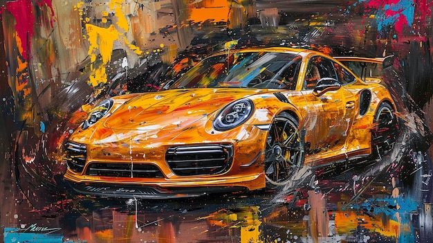 Foto pintura acrílica abstracta moderna de un porsche 911 turbo s