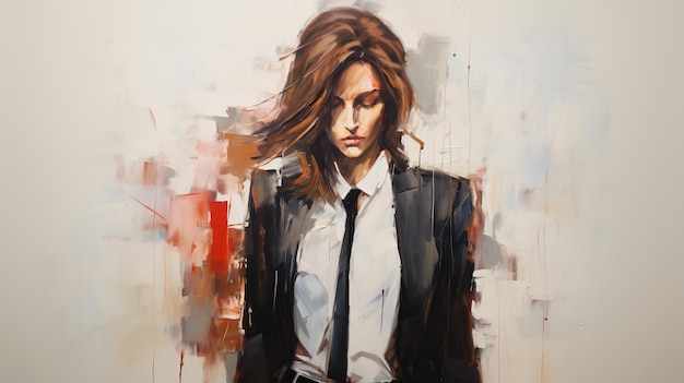 Pintura acrílica abstrata de mulher adulta renderizada em um estilo expressivo solto com pinceladas largas
