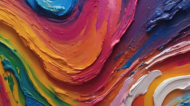 Pintura acrílica colorida en movimiento con formas texturizadas arco iris color arte abstracto fondo aceite en