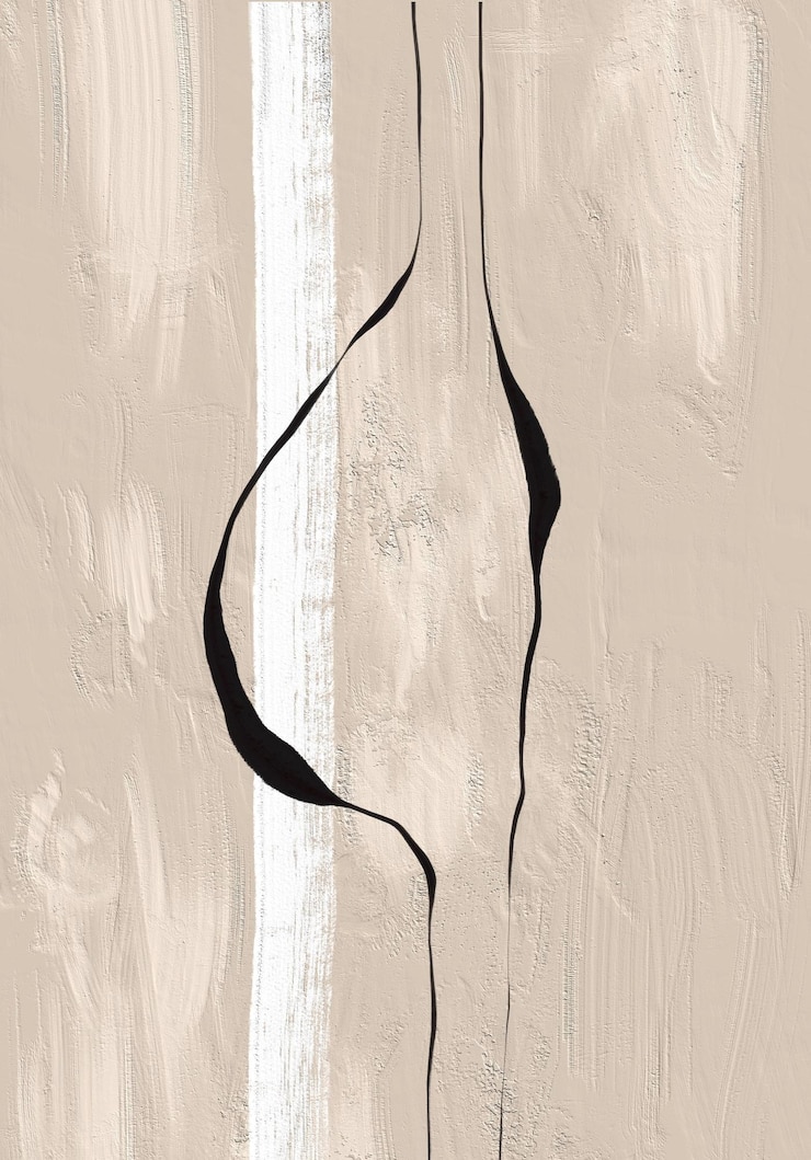 Foto pintura acrílica de arte moderna abstrata pintada à mão de linhas pretas minimalistas em fundo bege
