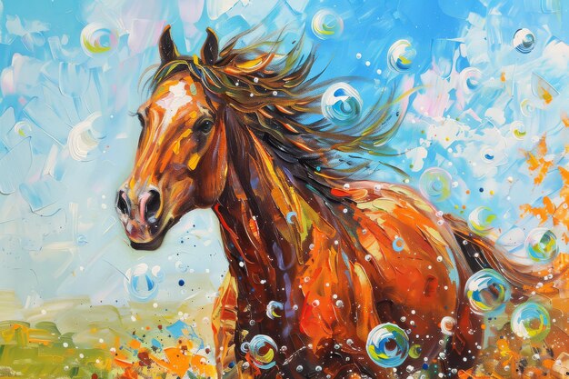 Pintura acrílica de textura abstracta animales geométricos caballos arte fondo moderno