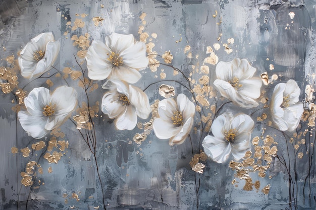 Pintura acrílica de textura abstracta Hojas de flores arte de geometría fondo moderno