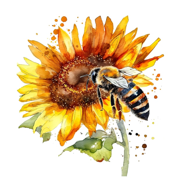 Una pintura de acuarela de una abeja en un girasol Imagen generativa de IA