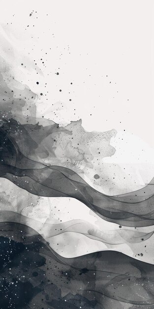 Pintura de acuarela abstracta fondo oscuro color gradiente plateado con líneas de curva fluida textura y w