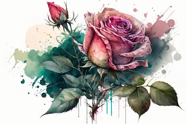 Una pintura de acuarela abstracta de una rosa rosa