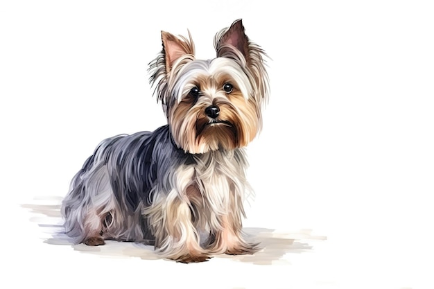 Pintura en acuarela de un adorable cachorro de Yorkshire Terrier aislado y lindo que muestra su pequeño tamaño y características de pura raza Mascotas Animales de mascotas Ilustración AI generativa