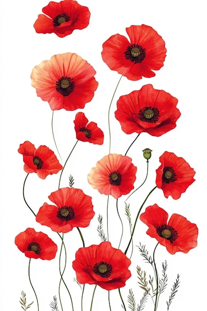 Pintura en acuarela de amapolas rojas