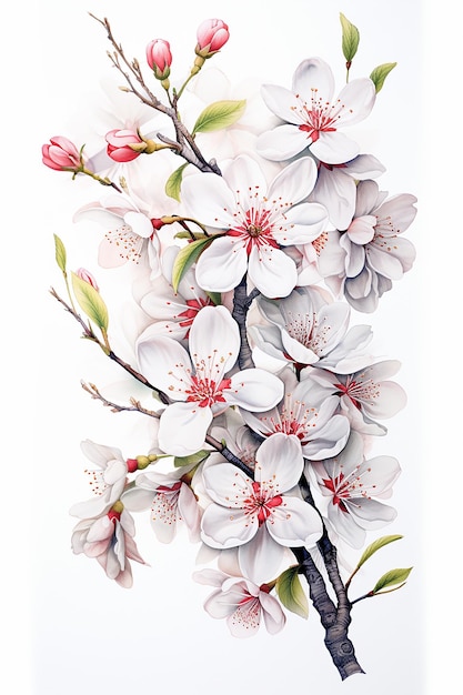 una pintura de acuarela de un árbol en flor en flor.