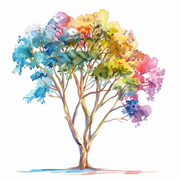 Foto una pintura en acuarela de un árbol con hojas coloridas