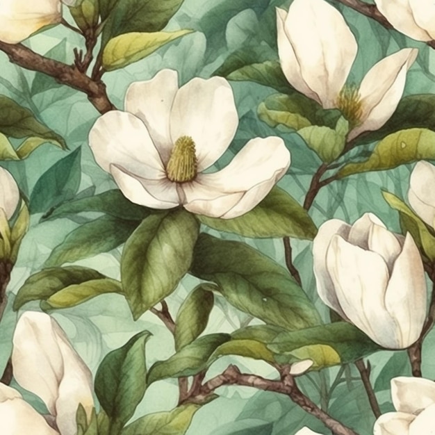 Una pintura de acuarela de un árbol de magnolia