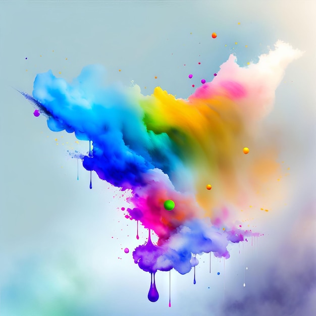 Una pintura de acuarela de un arco iris y pintura azul.