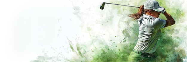 Pintura en acuarela de atleta y golfista de movimiento de swing Generative Ai