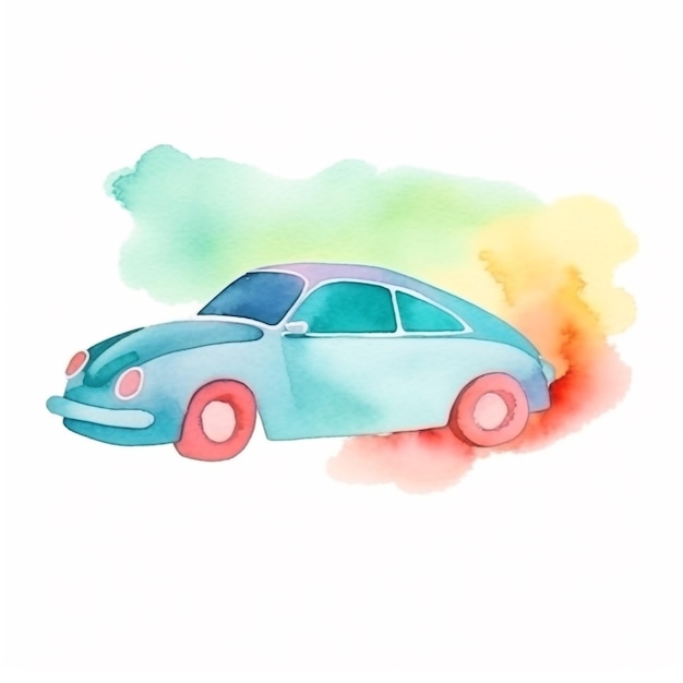 Foto una pintura de acuarela de un automóvil azul con una franja roja que dice 