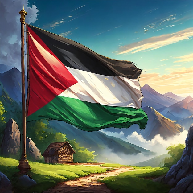 Pintura acuarela de la bandera nacional de Palestina Generada por Ai