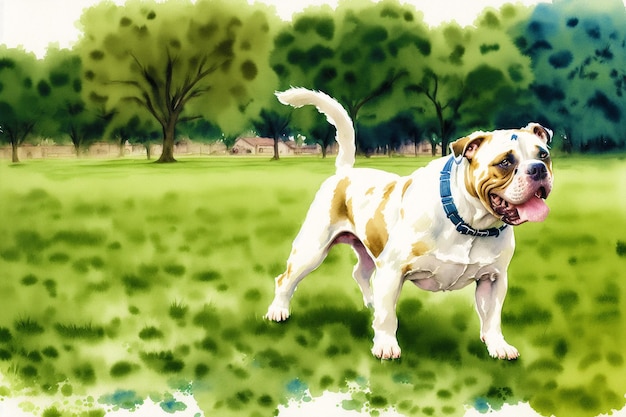 Pintura en acuarela del Bulldog americano leal A Guardian and Family Companion Generative AI