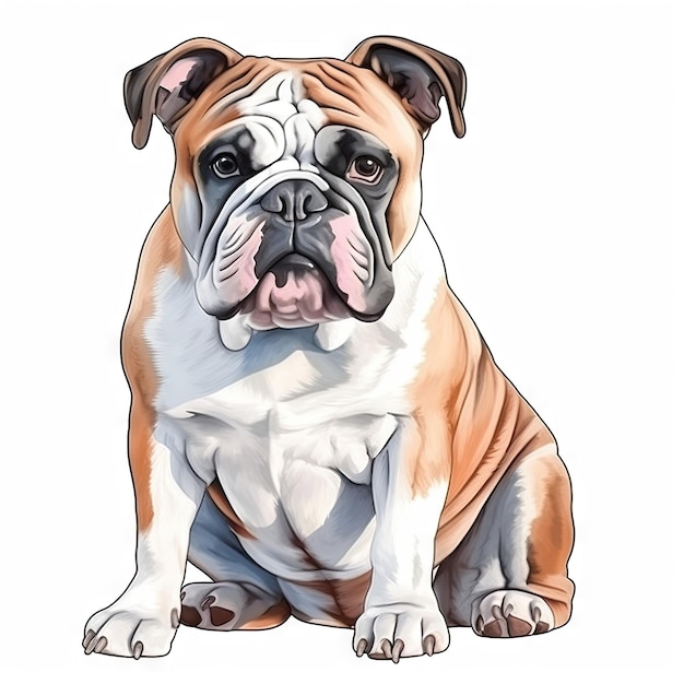 Pintura de acuarela de Bulldog minimalista sobre fondo pastel suave