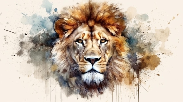 Una pintura de acuarela de la cabeza de un león.