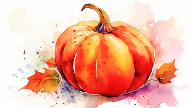 Pintura acuarela de una calabaza en tono de color rojo.