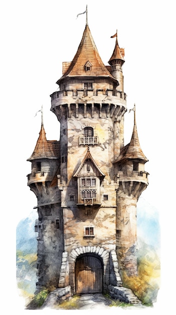 Una pintura de acuarela de un castillo con el nombre de baviera.