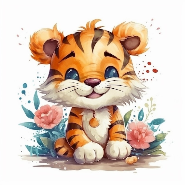 Pintura de acuarela de Chibi cub Tiger
