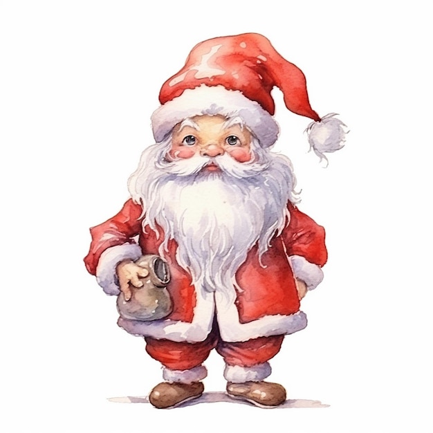 Pintura en acuarela de Chibi Santa Claus