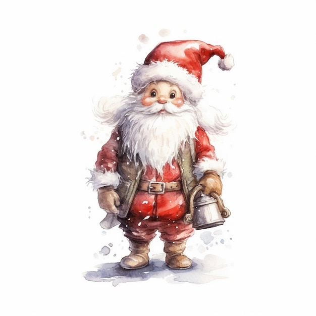 Pintura en acuarela de Chibi Santa Claus