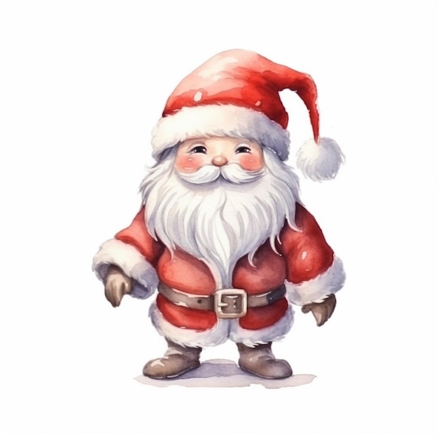 Pintura en acuarela de Chibi Santa Claus