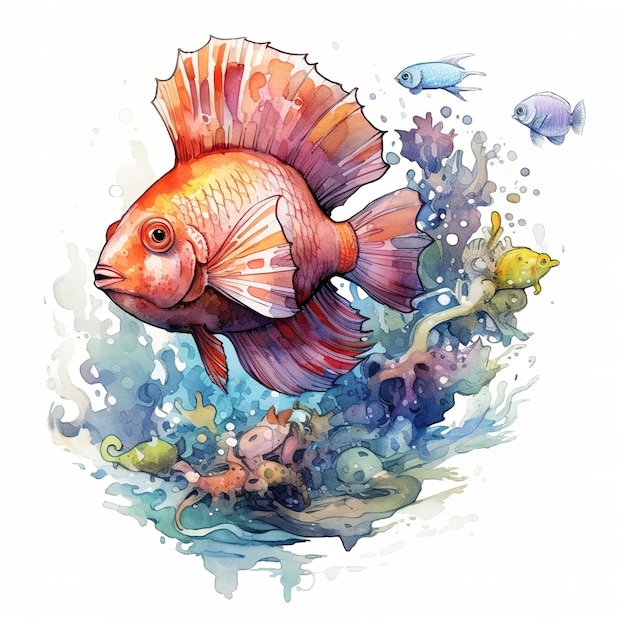 Pintura en acuarela de clipart bajo el agua