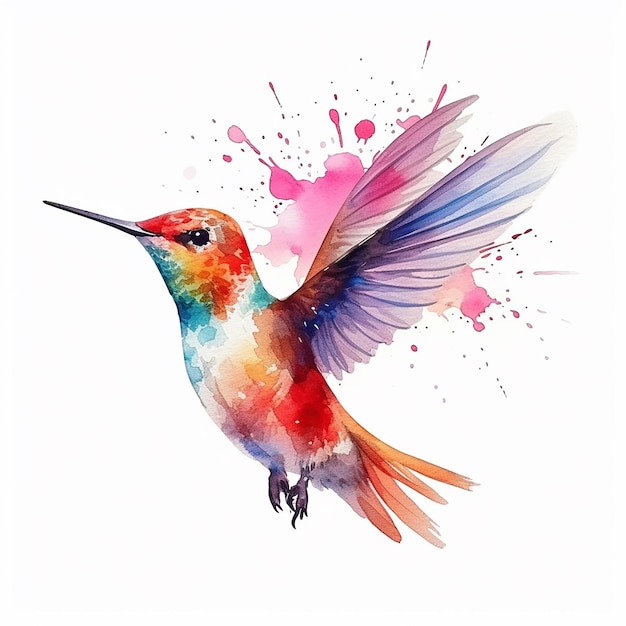 Una pintura de acuarela de un colibrí con la palabra colibrí.