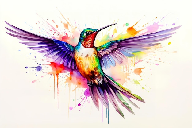 Pintura en acuarela de colibríes volando en un fondo limpio Aves Animales Ilustración IA generativa