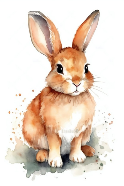 Una pintura de acuarela de un conejo.