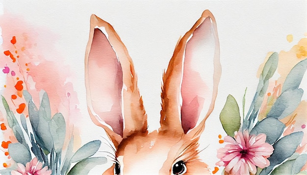 Una pintura de acuarela de un conejo.