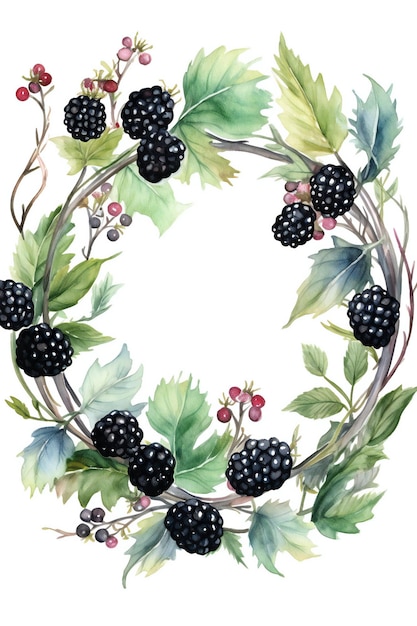 Una pintura de acuarela de una corona de moras.