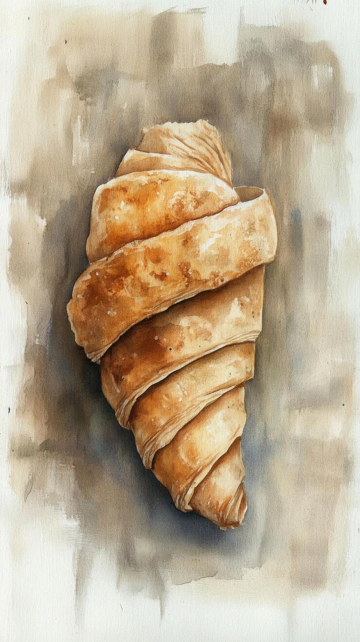 Una pintura en acuarela de un croissant