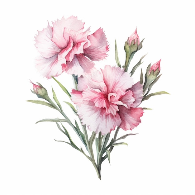 Pintura en acuarela de Dianthus caryophyllus