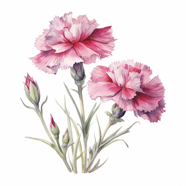 Pintura en acuarela de Dianthus caryophyllus